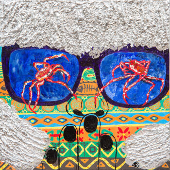 Pittura intitolato "I see crab fights" da Elena Sobol, Opera d'arte originale, Acrilico Montato su Cartone
