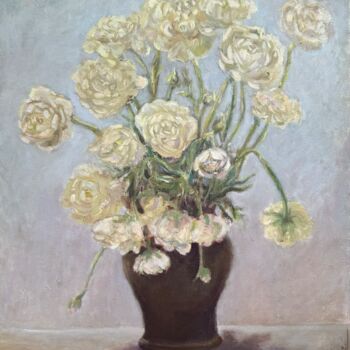 Peinture intitulée "Weiße Blumen" par Elena Stauffer, Œuvre d'art originale, Huile Monté sur Châssis en bois