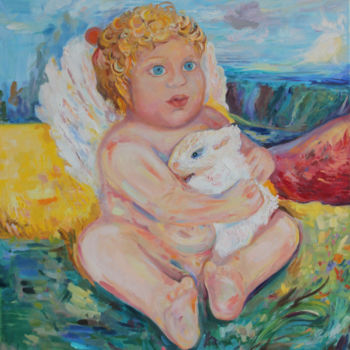Painting titled "angel-and-light-rab…" by The Color Of Life, Original Artwork, Oil