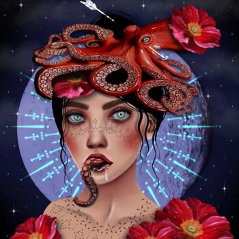 Цифровое искусство под названием "Девушка осьминог" - Elena Stulova, Подлинное произведение искусства, 2D Цифровая Работа