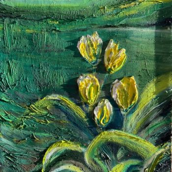 Painting titled "Yellow Tulips" by Elena Sukhanova (SEA), Original Artwork, Oil