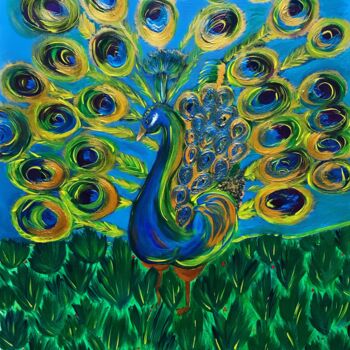 Painting titled "Peacock popping aro…" by Elena Suprema, Original Artwork, Acrylic