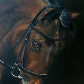 Painting titled "Гнедая лошадь" by Elena Surina, Original Artwork, Oil