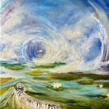 Painting titled "Whirlpool of events" by Elena Surina, Original Artwork, Oil Mounted on Wood Stretcher frame