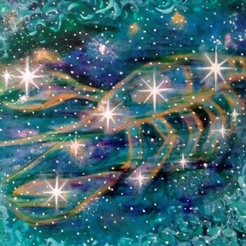 Painting titled "Constellation Cancer" by Elena Titenko (LeTi), Original Artwork, Acrylic Mounted on Wood Stretcher frame