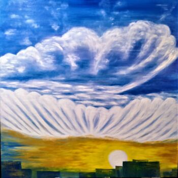 Картина под названием "Angels over the city" - Elena Titenko (LeTi), Подлинное произведение искусства, Масло Установлен на Д…