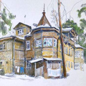 Zeichnungen mit dem Titel "Altes Haus" von Elena Tronina, Original-Kunstwerk, Pastell