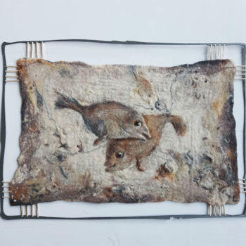 Textile Art titled "Eleven fish" by Elena Tzirulnik, Original Artwork, Tapestry Mounted on Metal