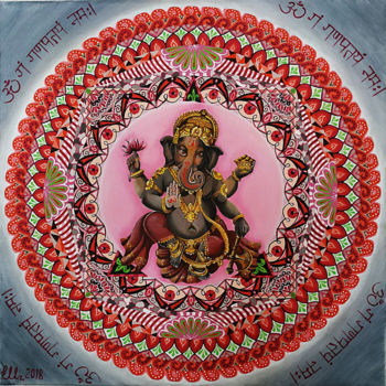 Pintura intitulada "Lord Ganesh Mandala" por Elena Ulrich, Obras de arte originais, Acrílico
