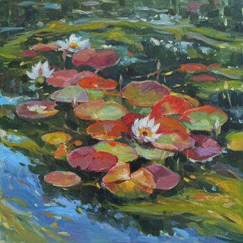 Malerei mit dem Titel "Water plants" von Elena Utkina, Original-Kunstwerk, Öl