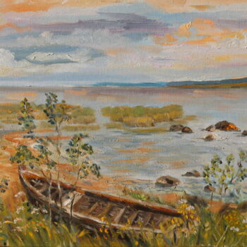 Painting titled "old boat" by Elena Vasil`Eva, Original Artwork, Oil