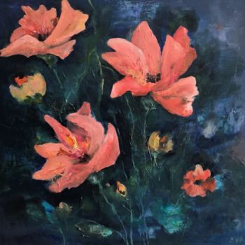 Peinture intitulée "Les fleurs rouges" par Eva Lesil, Œuvre d'art originale, Huile
