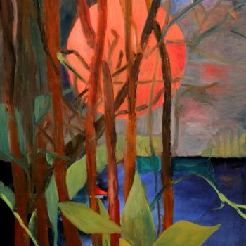 Pintura titulada "le coucher du soleil" por Eva Lesil, Obra de arte original, Oleo