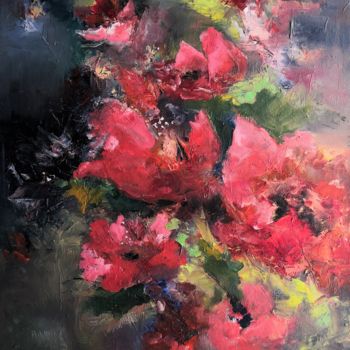 Painting titled "fleures rouges" by Eva Lesil, Original Artwork, Oil