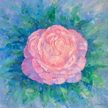 Painting titled "Large Pink Rose Pai…" by Elena Vik, Original Artwork, Oil