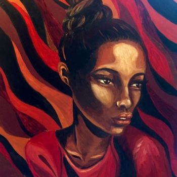 Painting titled "A girl on fire" by Elena Voronikova, Original Artwork, Oil