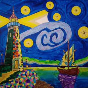 Pintura titulada "Lighthouse 01." por Elena Wink, Obra de arte original, Acrílico Montado en Bastidor de camilla de madera