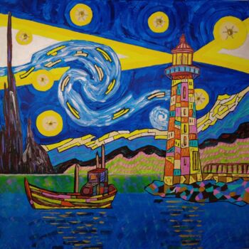 Картина под названием "Lighthouse 02." - Elena Wink, Подлинное произведение искусства, Акрил Установлен на Деревянная рама д…