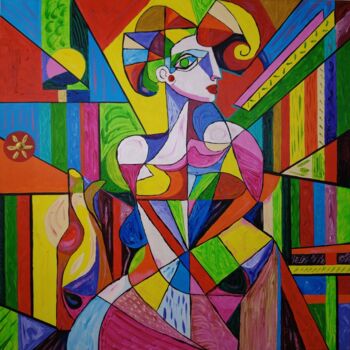 Painting titled "Woman 01." by Elena Wink, Original Artwork, Acrylic Mounted on Wood Stretcher frame