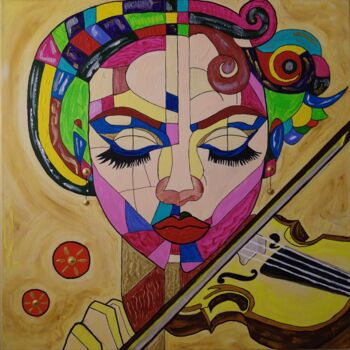 Painting titled "Violin 02." by Elena Wink, Original Artwork, Acrylic Mounted on Wood Stretcher frame
