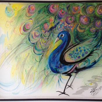 ""Peacock"#2" başlıklı Tablo Elena Zimovets tarafından, Orijinal sanat, Akrilik Ahşap panel üzerine monte edilmiş