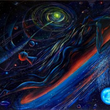 Painting titled "Cosmic surfing"" by Elena Zimovets, Original Artwork, Acrylic