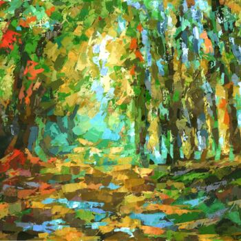 Painting titled "Утро в лесу" by Elena Zinoveva, Original Artwork, Acrylic