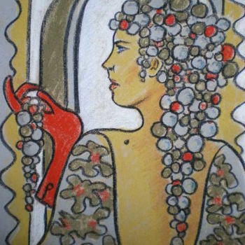 Desenho intitulada "Le gant rouge" por Elena Loukinykh-Passet, Obras de arte originais