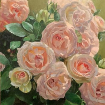 Malarstwo zatytułowany „Romantic roses” autorstwa Elena Mikhailova, Oryginalna praca, Olej Zamontowany na Drewniana rama nos…