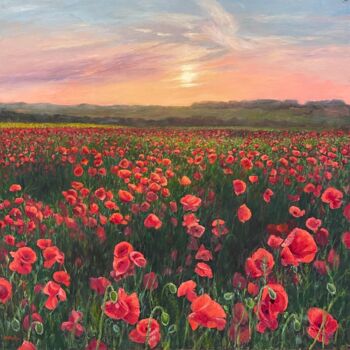 Malarstwo zatytułowany „Poppies field” autorstwa Elena Mikhailova, Oryginalna praca, Akryl Zamontowany na Drewniana rama nos…