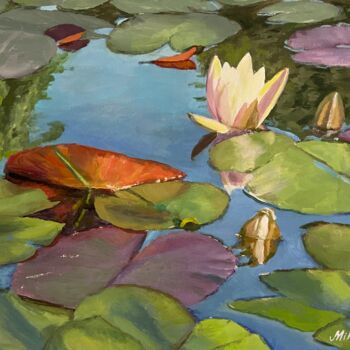 Painting titled "Water lily" by Elena Mikhailova, Original Artwork, Tempera