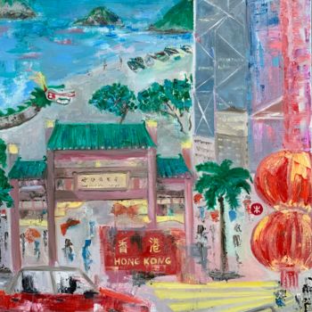 Ζωγραφική με τίτλο "Hong Kong" από Elena Artemyeva Pulino, Αυθεντικά έργα τέχνης, Λάδι