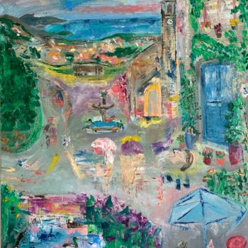 Painting titled "Au petit village" by Elena Artemyeva Pulino, Original Artwork, Oil