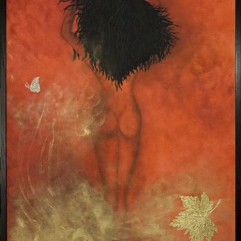 Pintura intitulada "Nude - Fire Red - Κ…" por Elena Dimopoulos, Obras de arte originais, Óleo Montado em Armação em madeira