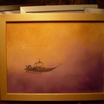 Peinture intitulée "Minoan Ship (G31)" par Elena Dimopoulos, Œuvre d'art originale, Huile