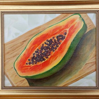 Malarstwo zatytułowany „Papaya” autorstwa Elena Dobrynina, Oryginalna praca, Olej Zamontowany na Karton