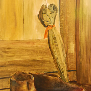Pittura intitolato "old shoes and umbre…" da Elena Mclaren, Opera d'arte originale, Olio