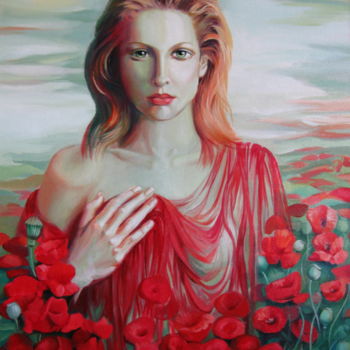 Painting titled "Red ocean" by Elena Oleniuc, Original Artwork, Oil