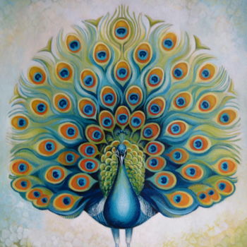 Painting titled "Peacock" by Elena Oleniuc, Original Artwork, Oil