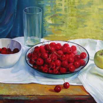 Painting titled "Cherries" by Elena Oleniuc, Original Artwork, Acrylic