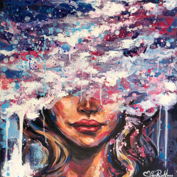Painting titled "Head in the clouds…" by Elena Right, Original Artwork, Acrylic Mounted on Wood Stretcher frame