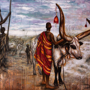 Ζωγραφική με τίτλο "Dinka tribe Origina…" από Elena Right, Αυθεντικά έργα τέχνης, Ακρυλικό Τοποθετήθηκε στο Ξύλινο φορείο σκ…