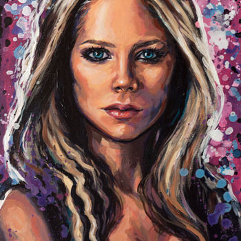 Painting titled "Avril Lavigne portr…" by Elena Right, Original Artwork, Acrylic Mounted on Cardboard