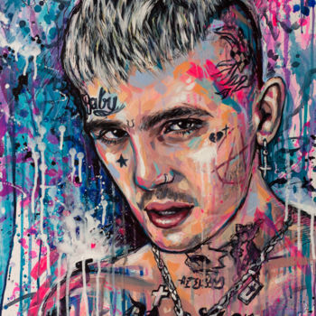Painting titled "Lil Peep portrait O…" by Elena Right, Original Artwork, Acrylic Mounted on Cardboard