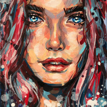 Картина под названием "LISA Abstract portr…" - Elena Right, Подлинное произведение искусства, Акрил Установлен на Деревянная…