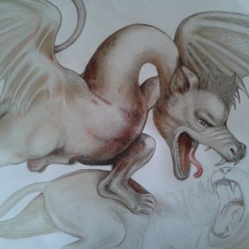 Dessin intitulée "Dragon de Léonardo" par Elena Nesytova, Œuvre d'art originale, Graphite