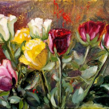 Schilderij getiteld "Roses2" door Elena Sokolova, Origineel Kunstwerk, Olie