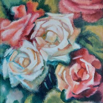 Peinture intitulée "Red and white roses" par Elena Sergo, Œuvre d'art originale, Huile
