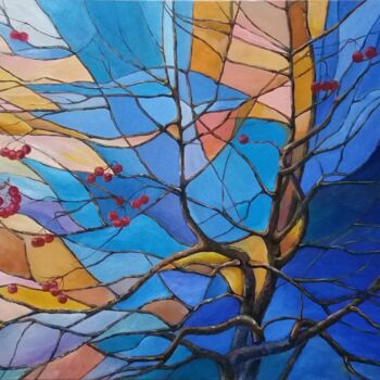 Картина под названием "Зимняя вишня winter…" - Elena Shchenina, Подлинное произведение искусства, Масло