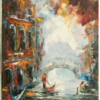 Painting titled "Венецианский лодочн…" by Elena Vat, Original Artwork, Oil